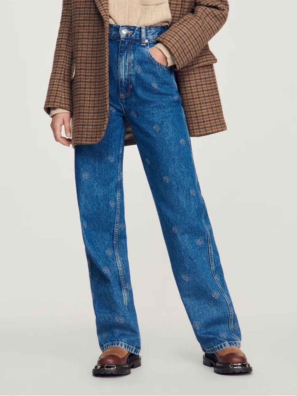 SANDRO Embroidered Wilson Jeans in Blue Size 36 US 0